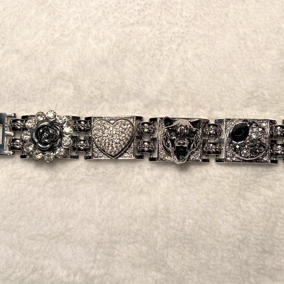 NWOT Silver Sparkle Snap Charm Button Bracelet 6.75" Length - Fits Large Snaps - Picture 3 of 13